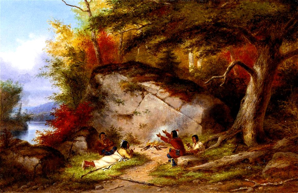 Indian Campfire at Big Rock, oil painting by Cornelius Krieghoff