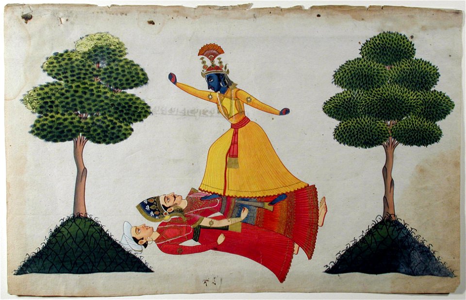 Krishna overcomes a king and his attendant in a forest (6125057494)