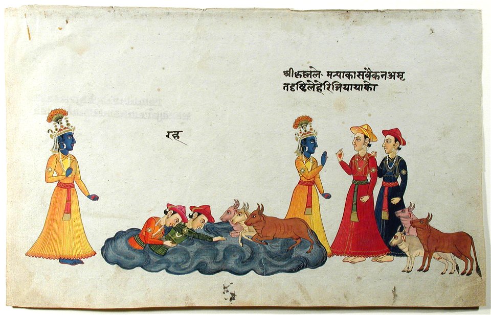 Krishna watches his companions and three cows swim (6124515099)