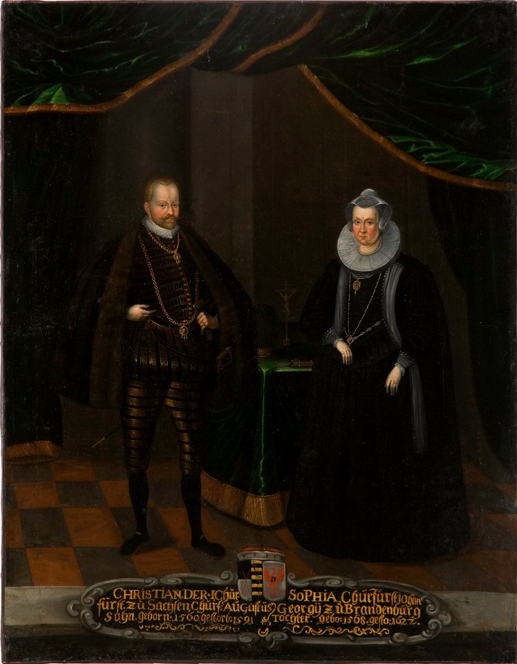 Kristian I, 1560-1591, kurfurste av Sachsen, Sofia, 1568-1622, prinsessa av Brandenburg - Nationalmuseum - 15273