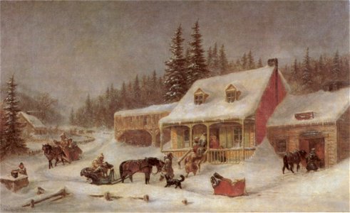 'The Blacksmith's Shop', oil on canvas painting by Cornelius Krieghoff, 22 x 36 in, 1871, Art Gallery of Ontario