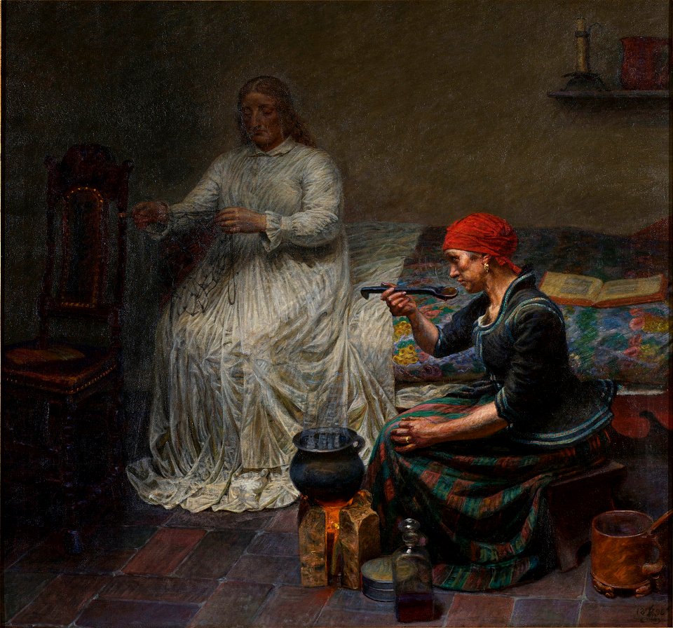 Kristian Zahrtmann - Leonora Christina in Blaataarn. The woman is cooking porridge. - Google Art Project