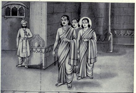 Krisna, Arjuna And Bhima in the palace of Jarasadha