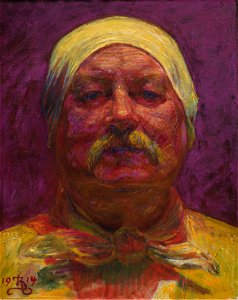 Kristian Zarhtmann, Selvportræt en face. Lampelys,1914, KMS7474, SMK