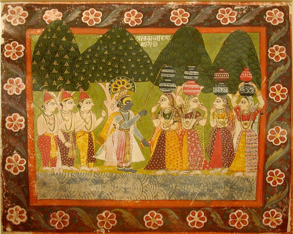 Krishna and three gopas demand the butter tax (Dan Lila) (6125113222)