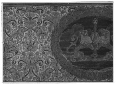 Kristina kröningshimlen gjord på 1640-talet i Paris av siden, linne, pärlor, guld och silver - Livrustkammaren - 70481-negative