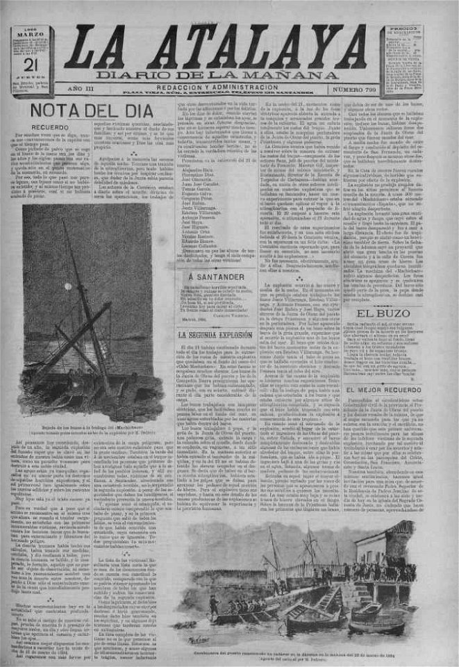 La Atalaya, 21.3.1895, front page, 2 drawings by Mariano Pedrero