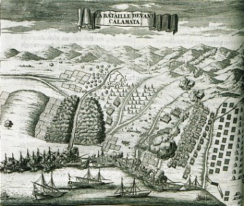 La bataille devant Calamata - Dapper Olfert - 1688