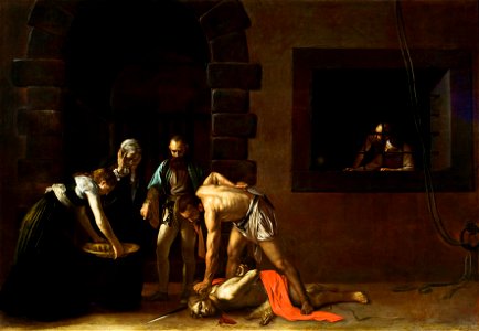 La decapitación de San Juan Bautista, por Caravaggio. Free illustration for personal and commercial use.