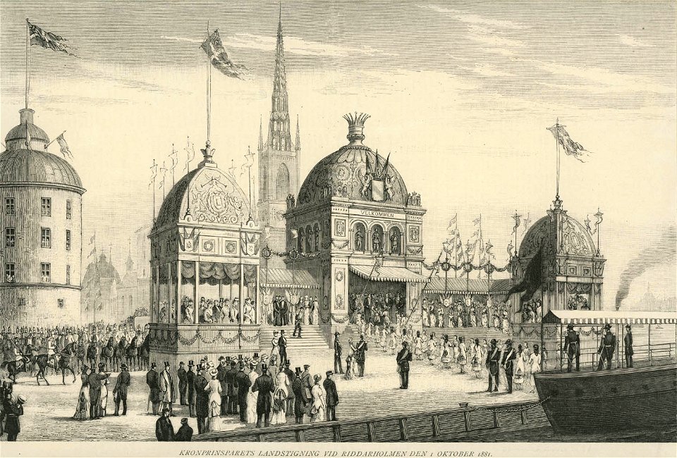 Kronprins Gustavs och Viktorias av Baden förmälning 1881. Landstigning vid Riddarholmen - Nordiska Museet - NMA.0051137