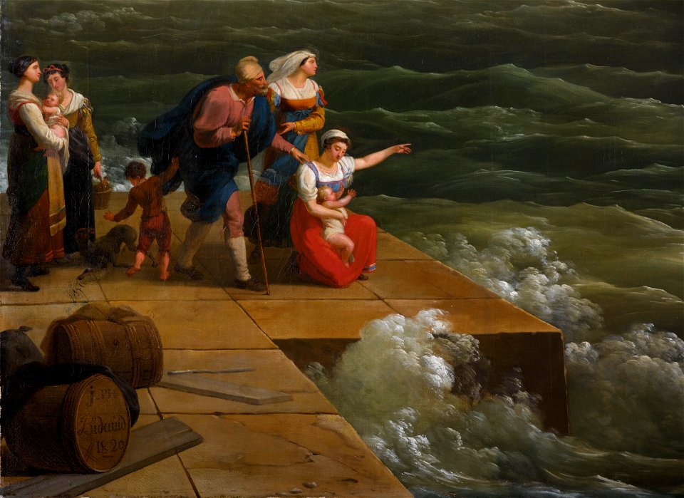 La baie de Naples, détail sur les personnages en costume italien (phbw12 0217)