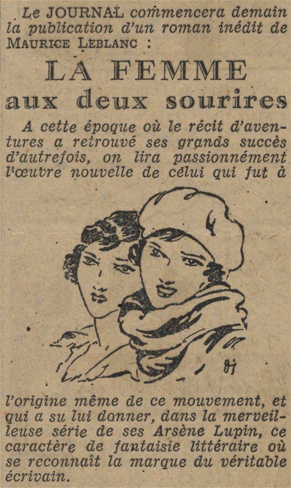 La Femme aux deux sourires (Annonce 19320705)