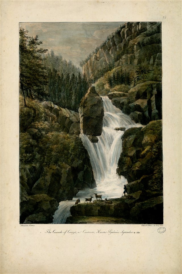 La cascade du Cerizet, près de Cauterets, Hautes-Pyrénées. 14 septembre 1821 The Cascade of Cerizet, near Cauterets, Hautes Pyrénées. September 14 1821 - Fonds Ancely - B315556101 A COLSTON 015
