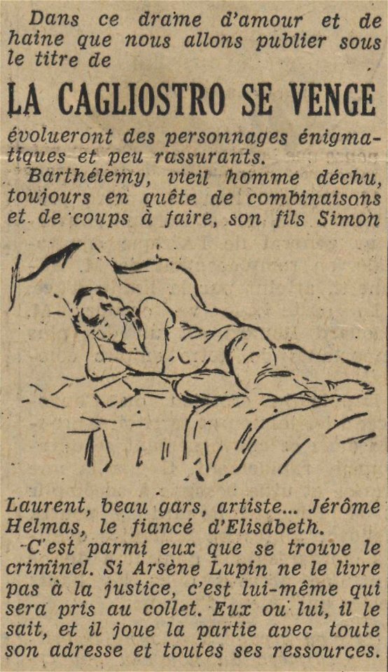 La Cagliostro se venge (Le Journal, Annonce 19340718)