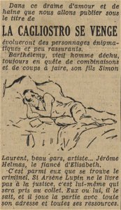 La Cagliostro se venge (Le Journal, Annonce 19340718)