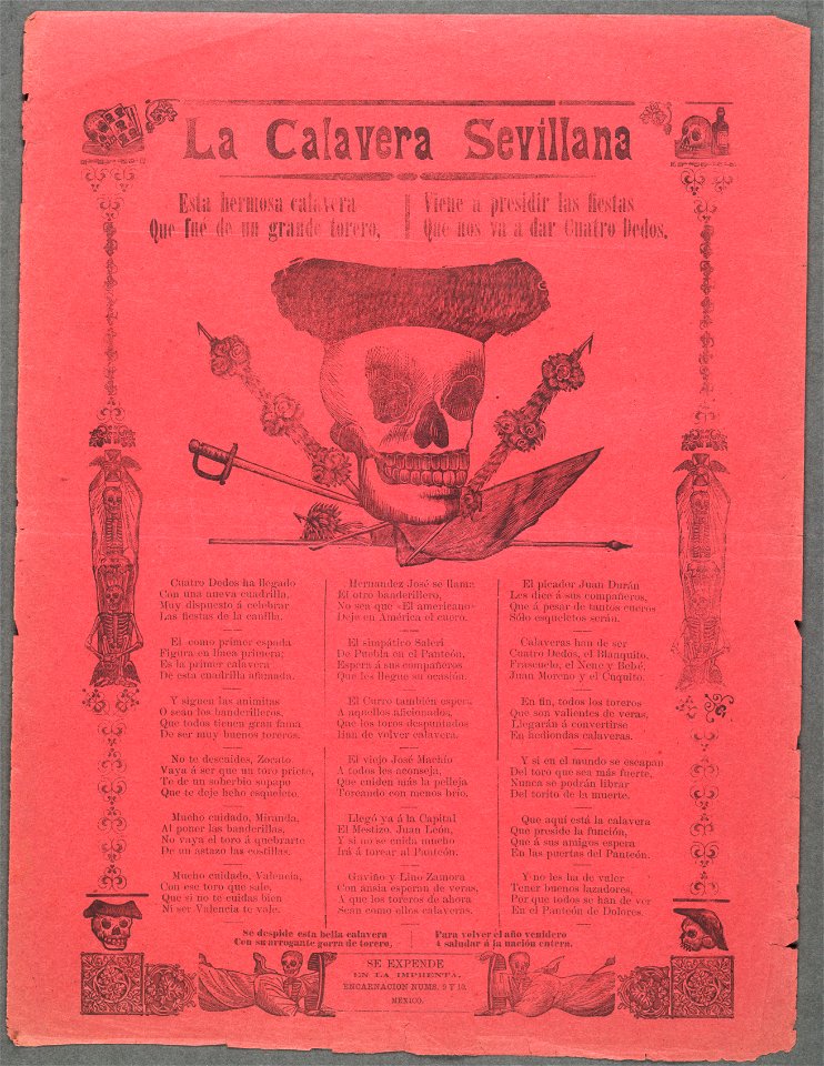 La Calavera Sevillana esta hermosa calavera que fue de un grande torero. Viene a presidir las fiestas que nos va a dar Cuatro Dedos LCCN99615832