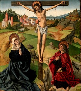 La Crucifixión, atribuida al Maestro de Ávila (Museo del Prado). Free illustration for personal and commercial use.