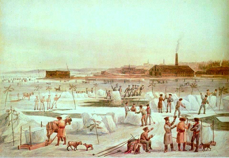 La coupe de la glace, vers 1830, aquarelle de James Pattison Cockburn