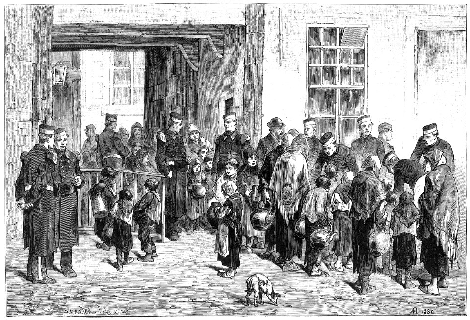 La distribution des soupes à la caserne des Grenadiers à Bruxelles