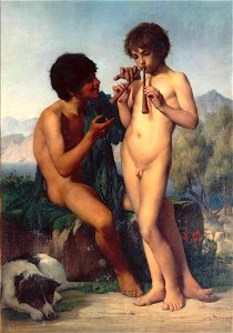 La Leçon de flûte (1858, Rome) - Jules-Élie Delaunay (Nantes Museum of Arts, 913)
