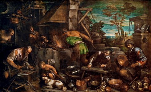La fragua de Vulcano, de Jacopo Bassano (Museo del Prado)