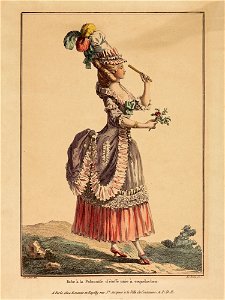 La Gallerie des Modes; Le Clerc; Dupin - print; coloured engraving - Robe a Poloniose d'etoffe unie a coqueluchon - Google Art Project