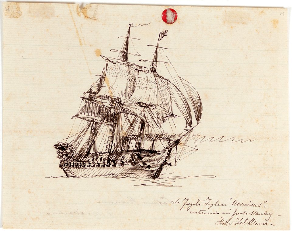 La Fregata Inglese Narcisus, entrando in Porto Stanley - Isle Falkland, da Coleção Brasiliana Iconográfica