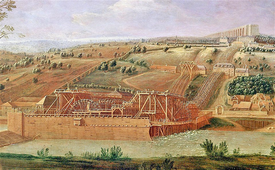 La machine hydraulique de Marly en 1715- Peinture d'époque.
