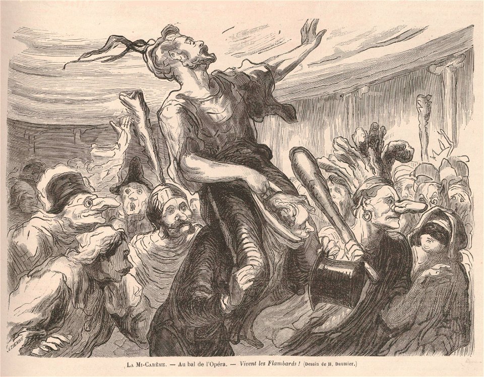 La Mi-Carême - Au bal de l'Opéra - Vivent les Flambards ! - Dessin de Honoré Daumier - Le Monde illustré - 21 mars 1868