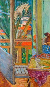 La porte-fenêtre avec chien