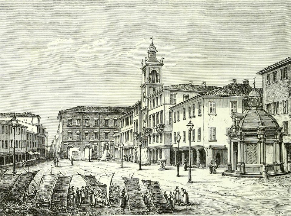 La Piazza Grande di Rimini col piedistallo di Cesare