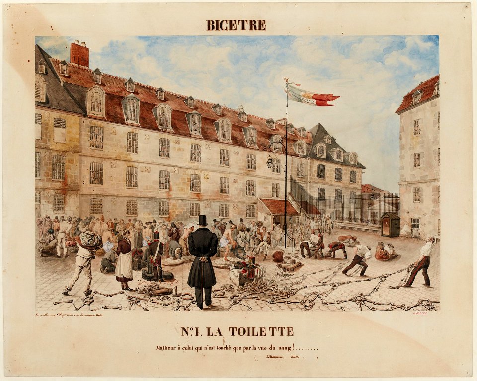 La prison de Bicêtre à Gentilly - la toilette des forçats avant le départ de la chaîne