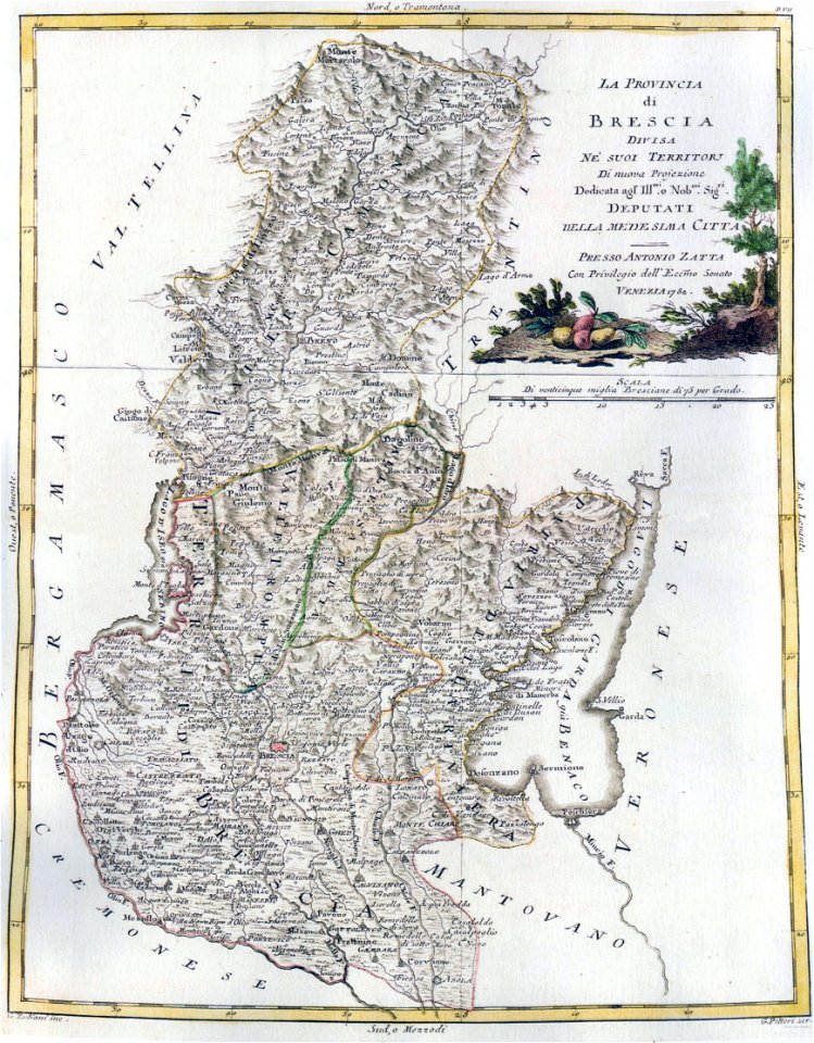 La provincia di Brescia divisa ne' suoi territorj - Venezia 1782 - by Antonio Zatta