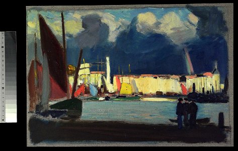 La Rochelle- view across the harbour to the Quai Valin, with storm clouds and a rainbow RMG BHC1406