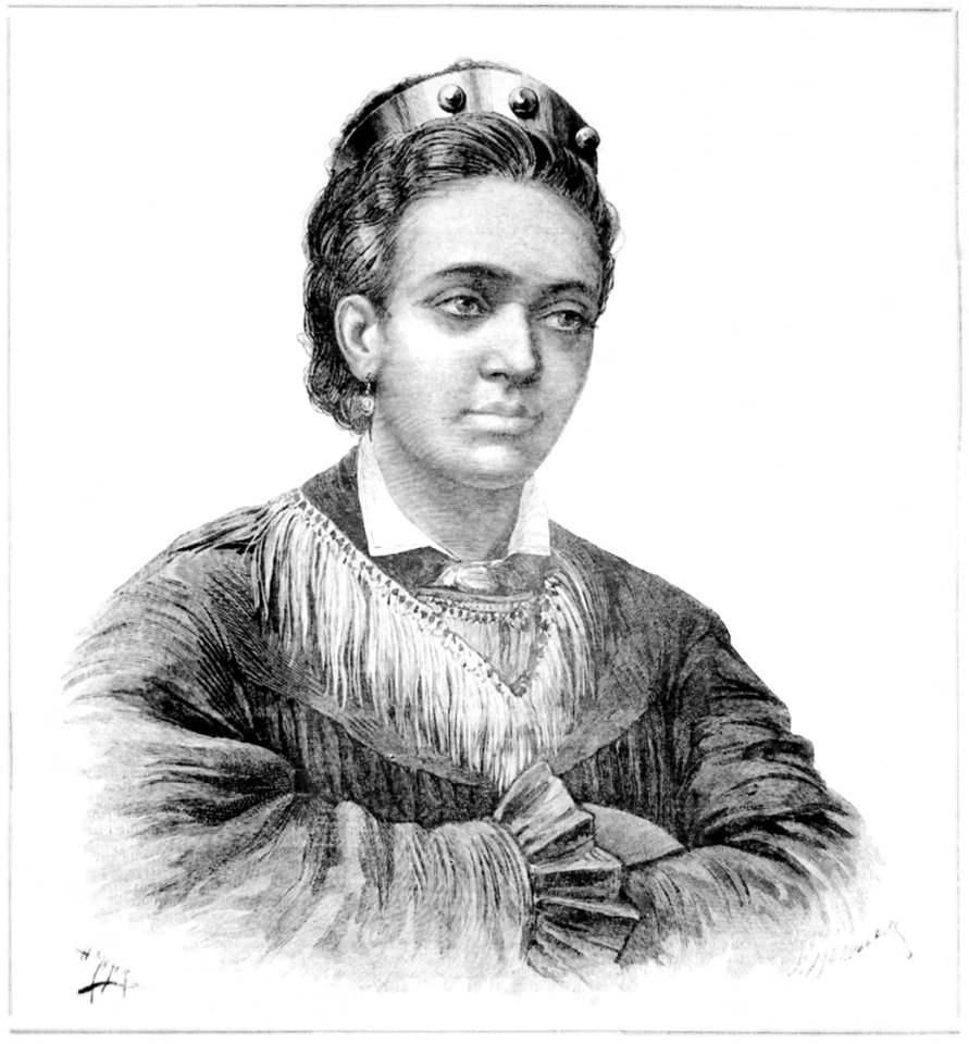 La Reine de Tahiti. Dessin de Henri Meyer, 1884 (restored, BW)