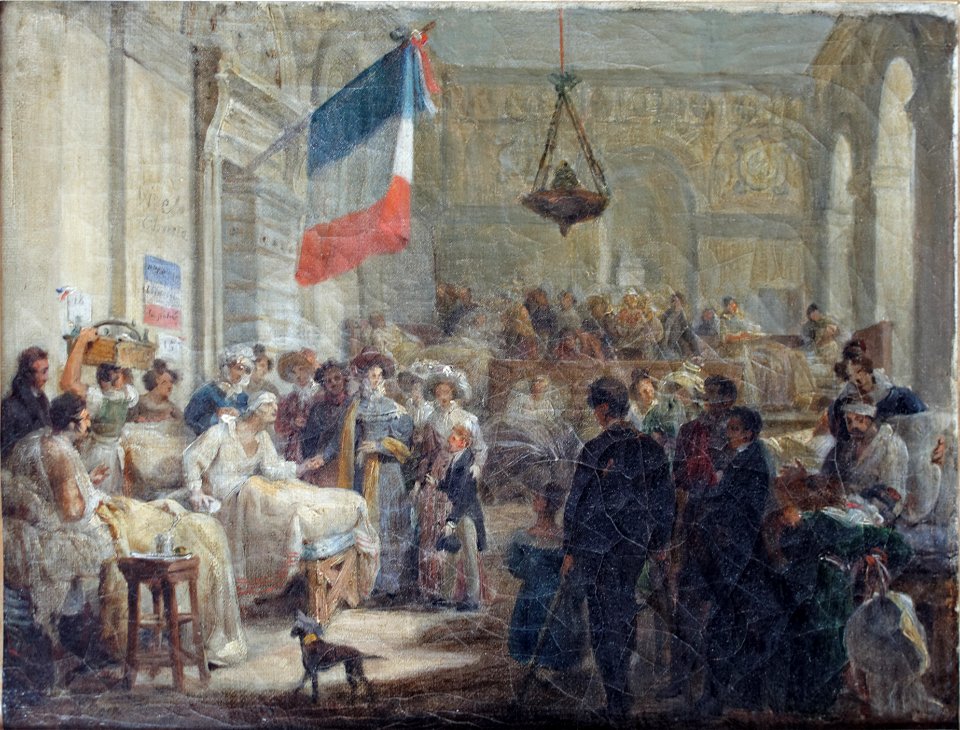 La Reine Marie-Amélie visitant les blessés des journées de Juillet à l'ambulance de la Bourse, le 25 août 1830 by Nicolas Gosse (Carnavalet P 127) 02