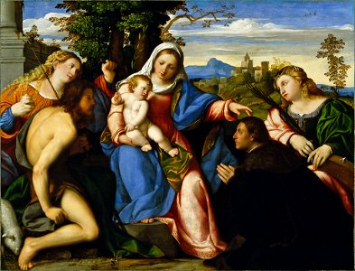 La Virgen y el Niño con santos y un donante, por Palma el Viejo