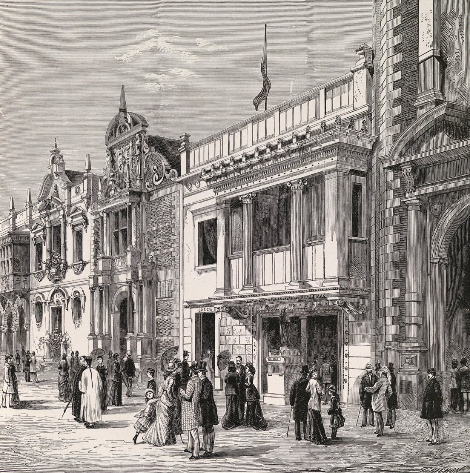 La rue des nations. Façades de la section grecque et de la section danoise