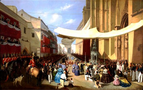 La procesión del Corpus en Sevilla, de Manuel Cabral (Museo del Prado). Free illustration for personal and commercial use.