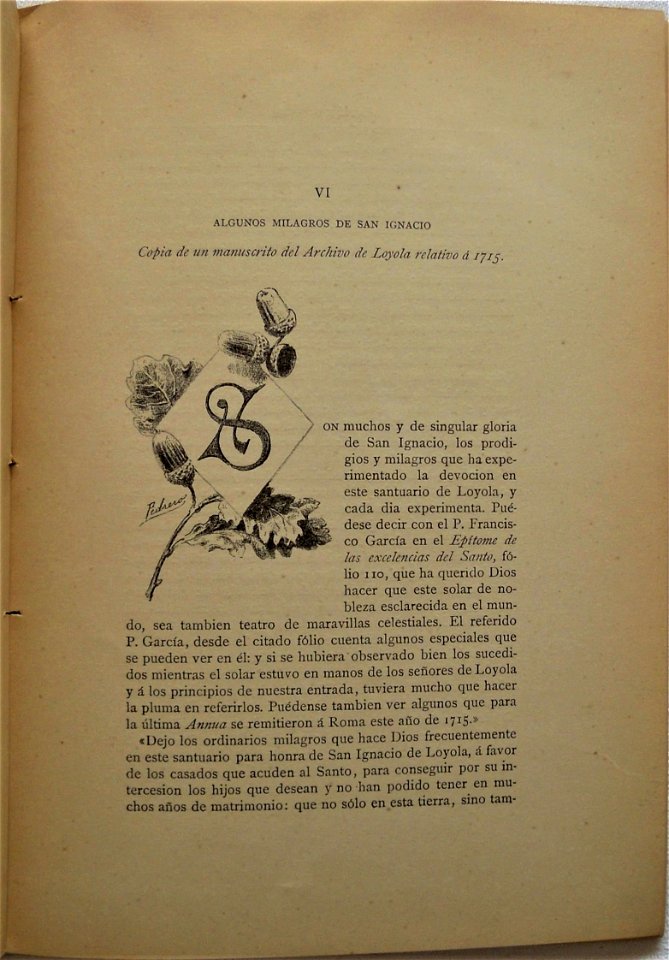 La Santa Casa de Loyola, 1891, acorns an oak leaves, by Mariano Pedrero