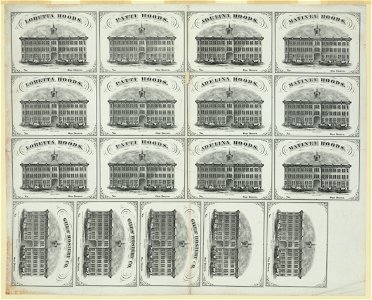 Labels for Loretta, Patti, Adelina and Matinee Hoods, and the Giles Hosiery Company LCCN2003688596