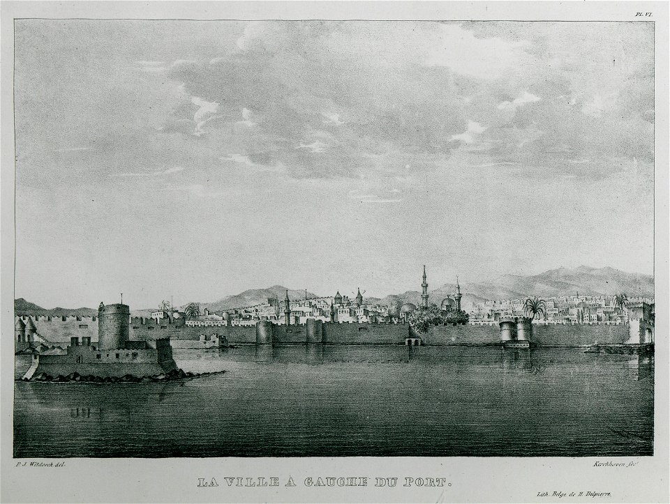 La ville à gauche du port - Rottiers Bernard Eugène Antoine - 1828