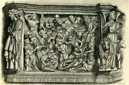 La Strage degli Innocenti, bassorilievo del pulpito di Sant’Andrea, a Pistoia. Free illustration for personal and commercial use.