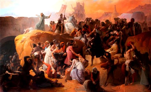 La sed sufrida por los primeros cruzados en Jerusalén, por Francesco Hayez. Free illustration for personal and commercial use.