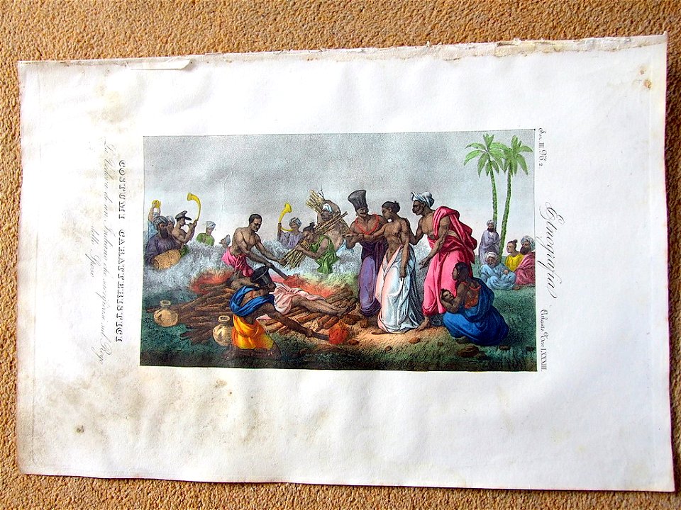 La vedova di un Indiano che sacrificasi sul Rogo dello Sposo, from 'Atlante Illustrato', Florence, 1845