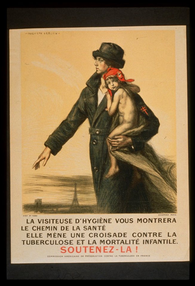 La visiteuse d'hygiéne vous montrera le chemin de la santé. Elle mène une croisade contre la tuberculose et la mortalité infantile. Soutenez-la! LCCN99613575