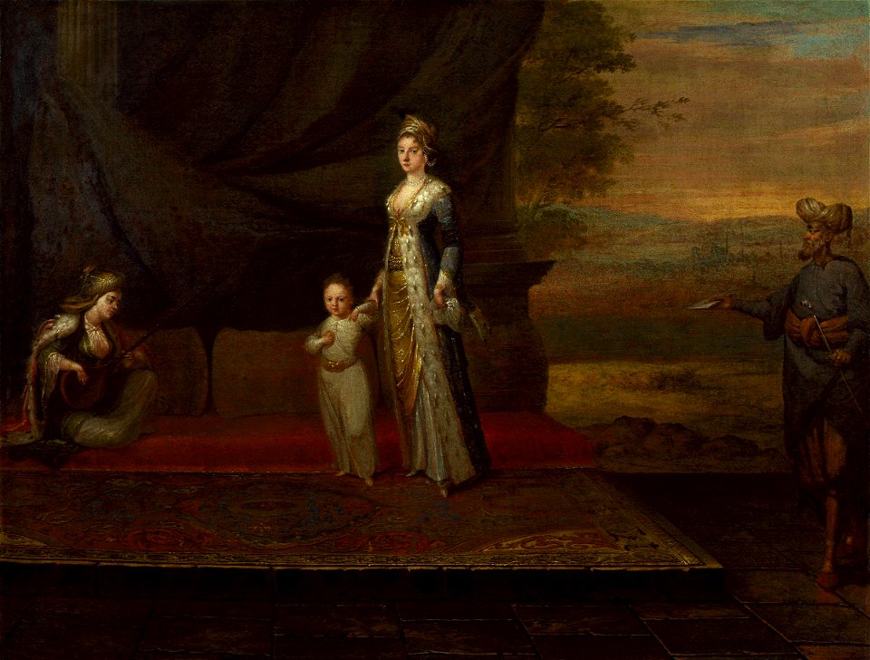 Lady Mary Wortley Montagu with her son, Edward Wortley Montagu, and attendants by Jean Baptiste Vanmour
