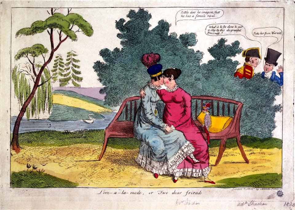 Lady Strachan and Lady Warwick making love in a park