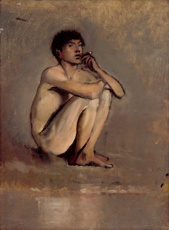 Ladislav Mednyánszky - Study of a Seated Nude of a Young Man - O 4990 - Slovak National Gallery