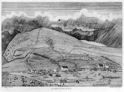 Lahainaluna, ca. 1838. Drawn by Edward Bailey, engraved by Kepohoni